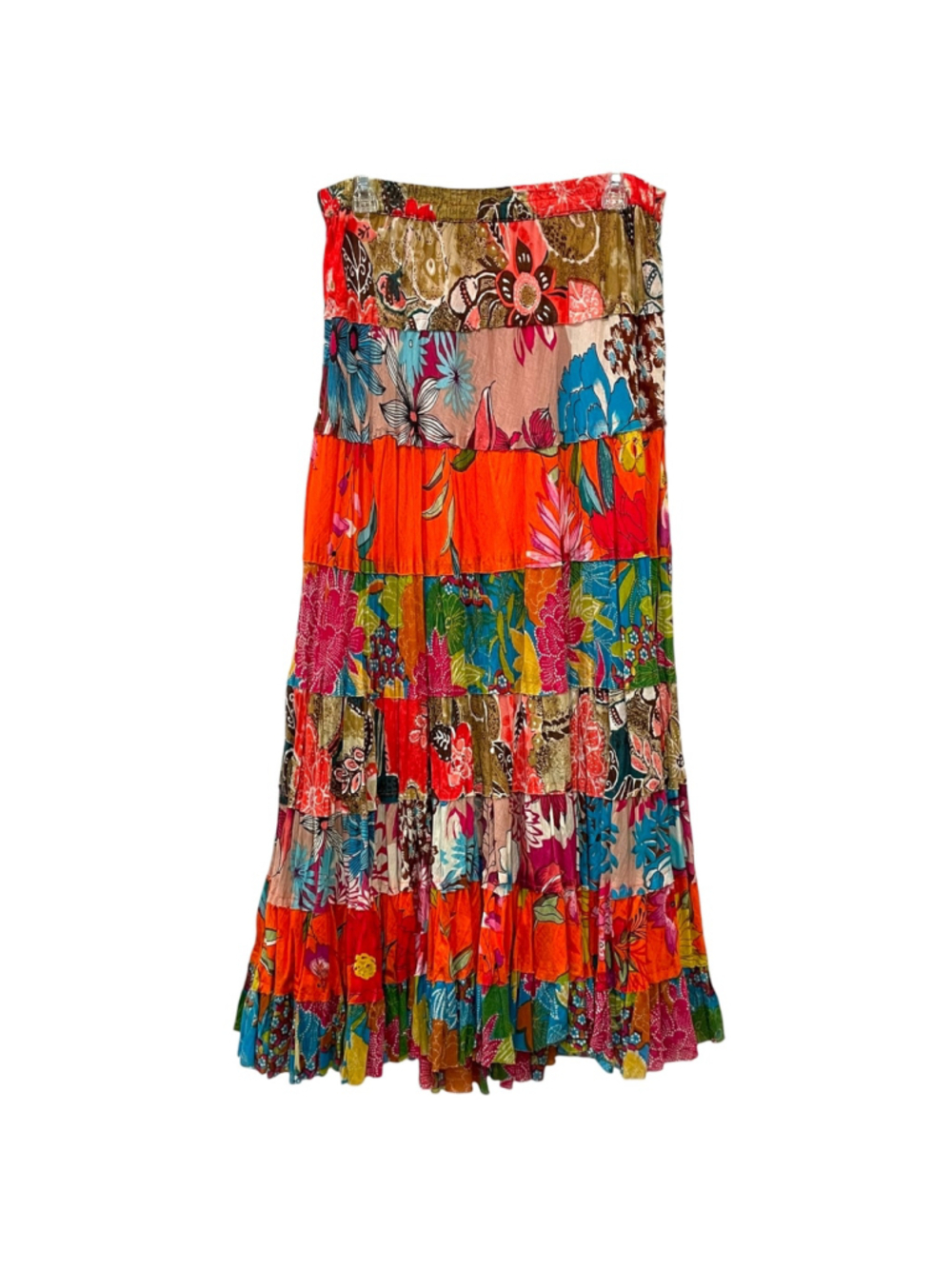 New Directions Womens Medium Multicolor Floral Patchwork Maxi Skirt